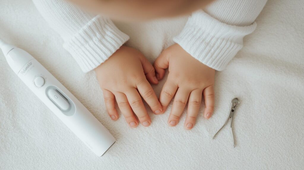 爪切り・電動ネイルケア・赤ちゃんの手元が映る素材