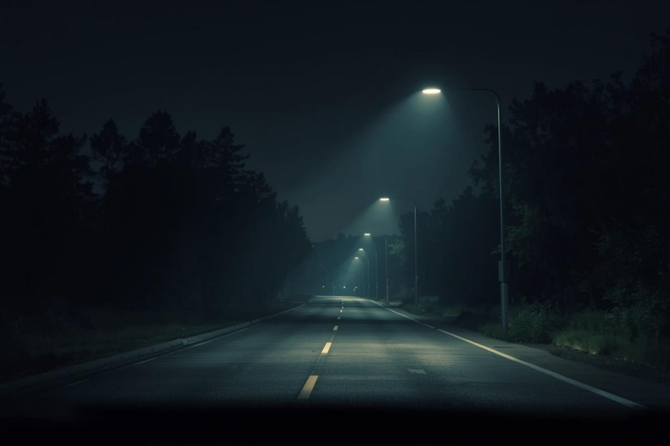 夜の静かな道の写真